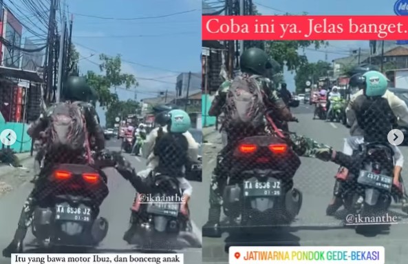Tangkapan Layar Anggota TNI Tendang Pengendara Motor [Instagram]