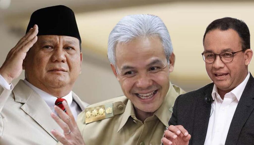 Kolase Foto Prabowo Subianto, Ganjar Pranowo, Anies Baswedan (rasioo.id)